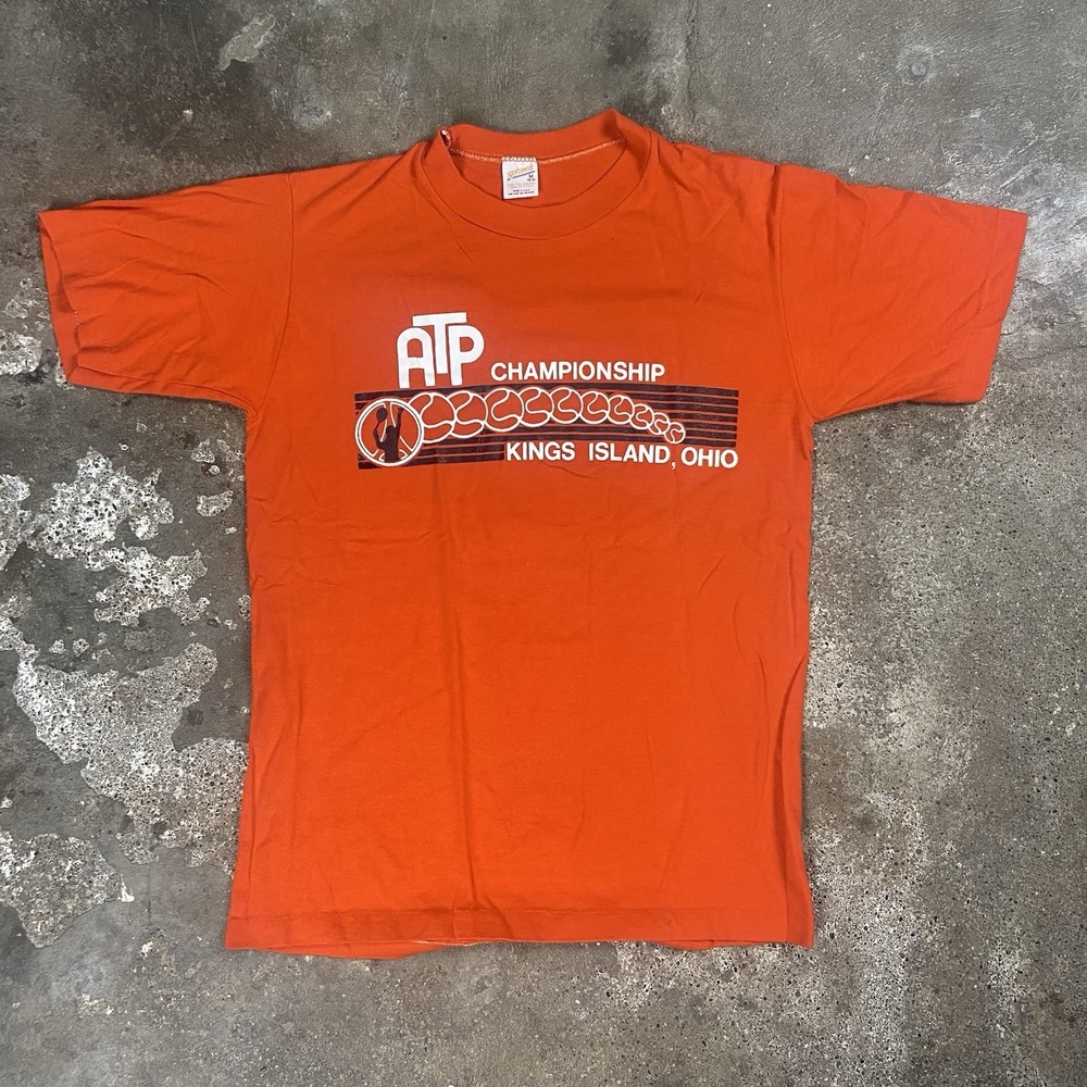 Vintage 80s Sportswear TShirt Size Medium Orange ATP Tennis Championship Graphic